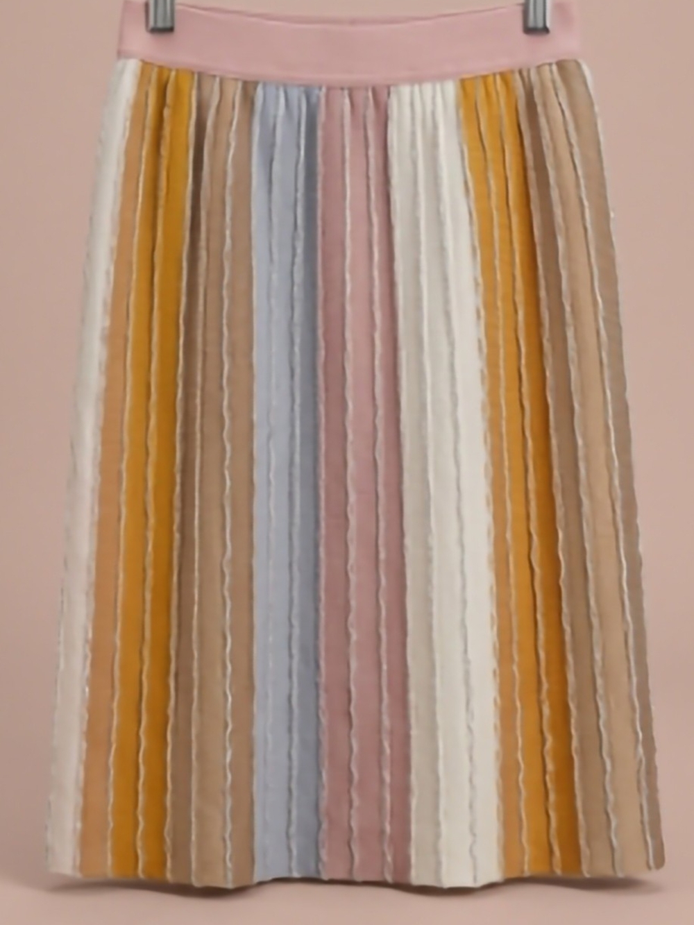 Eva Franco Multicolor Pleated Stripe Midi Skirt - Pink Waistband